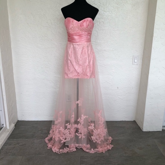 Alyce Paris Pink Etherial Lace Prom Pageant Gown Dress Womens 6 - Picture 5 of 11